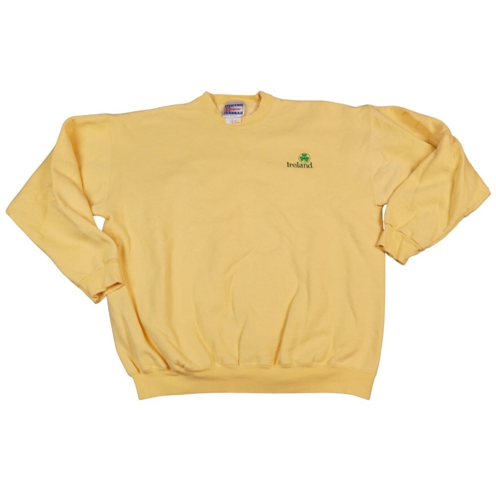 Vintage Ireland Shamrock Hanes PrintProSweatshirt Large Yellow Embroidered 90s